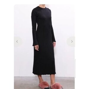 Simon Miller Black Ribbed Long Sleeve  Dress Large